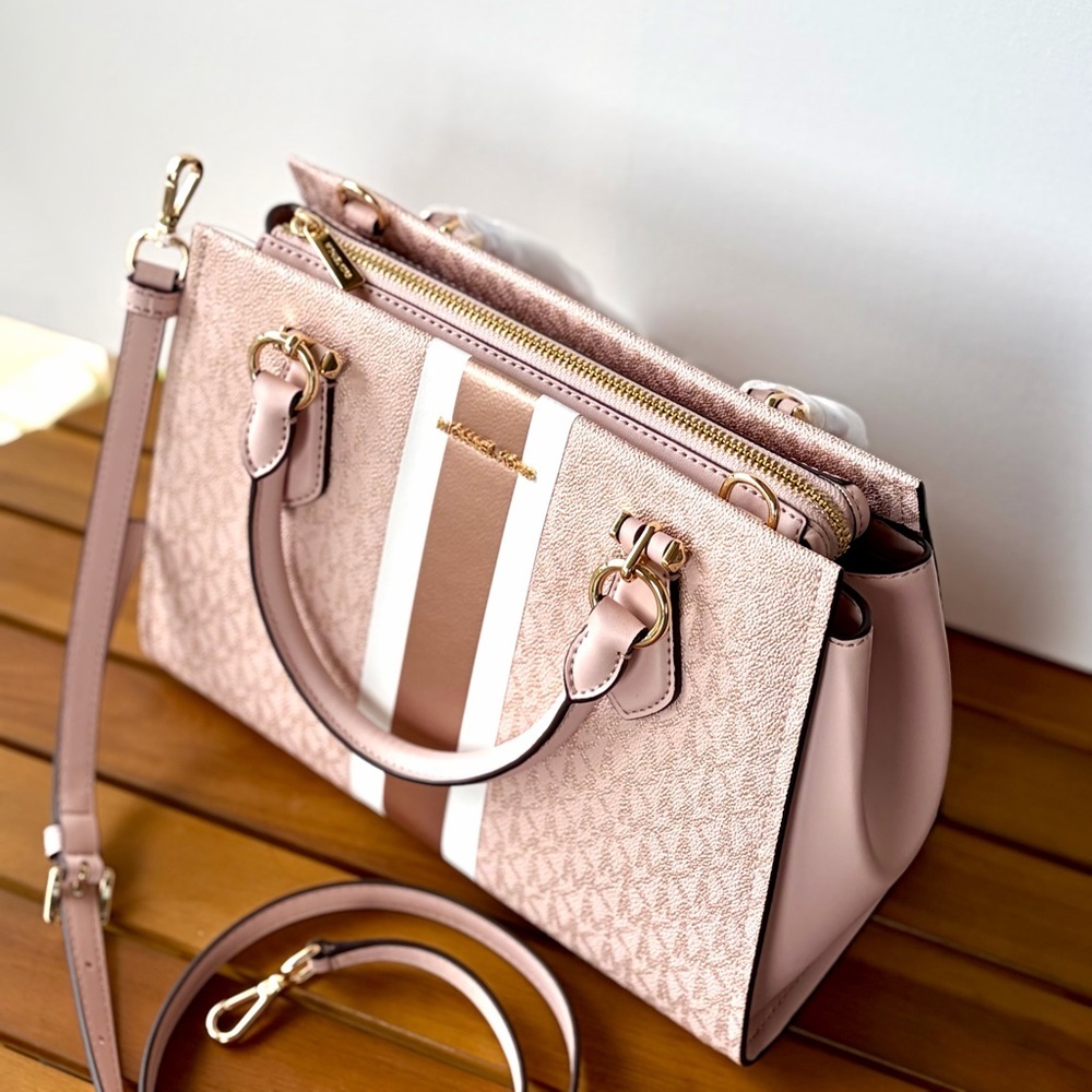 Michael Kors Blush Pink Signature Stripe Satchel - Picture 12 of 16